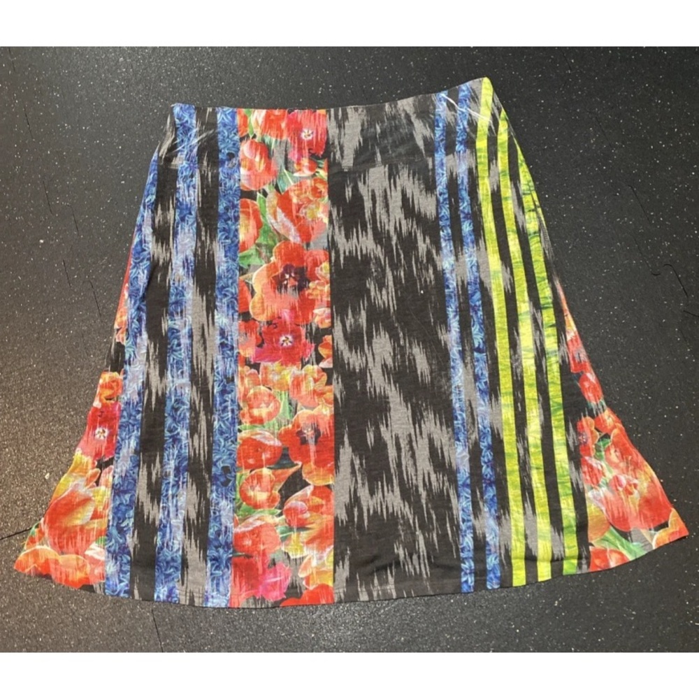 Nally & Millie Women Sm Skirt Black Orange Floral Reversible Knee Length Boho